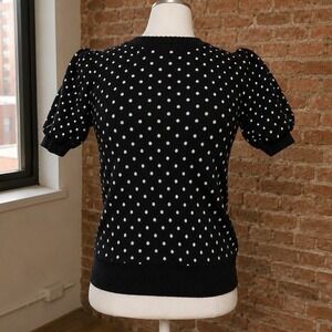 Black Polka Dot Puff Short Sleeve Sweater XXSP Preppy Mod Coquette‎ Retro